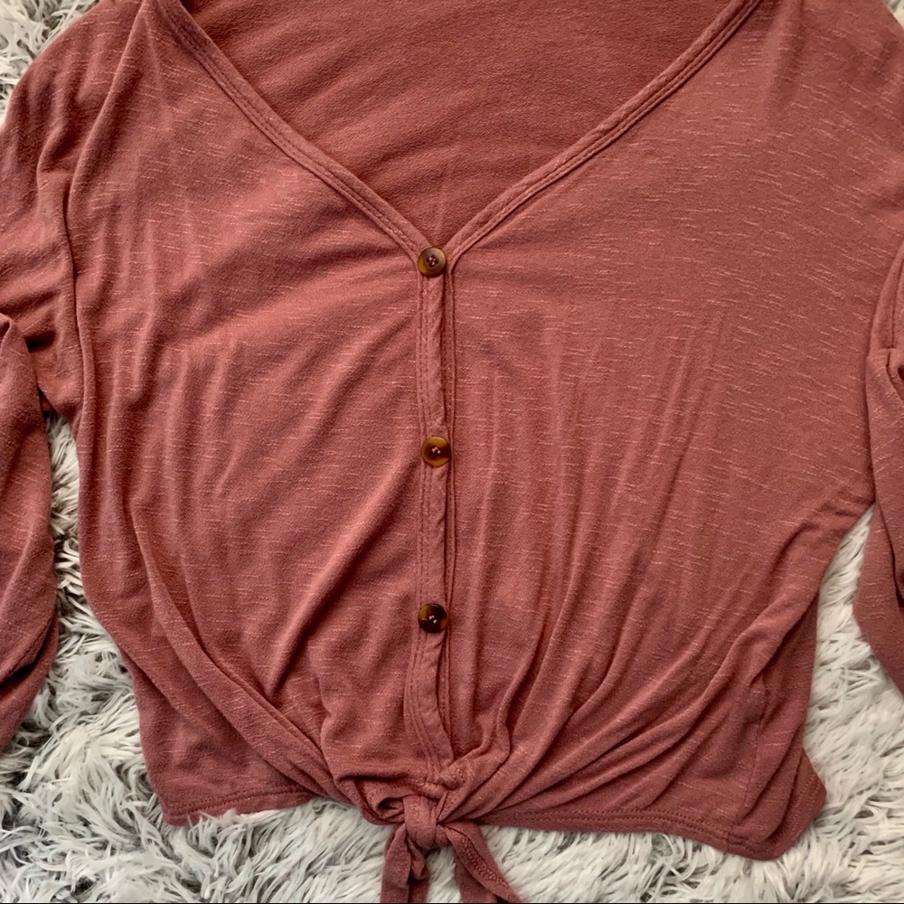 Olivia Rae Dark Pink Top W/ Waist Tie - Picture 2 of 6